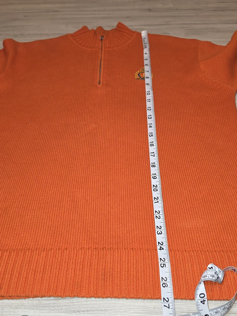 Vtg Lauren Ralph Lauren 1/4 Zip Sweater Men's Orange Anchor & Crown Logo Size L